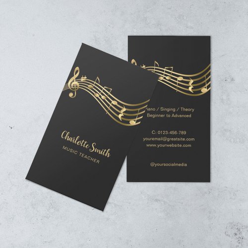 Gold Music Notes Music Teacher Elegant Business Card