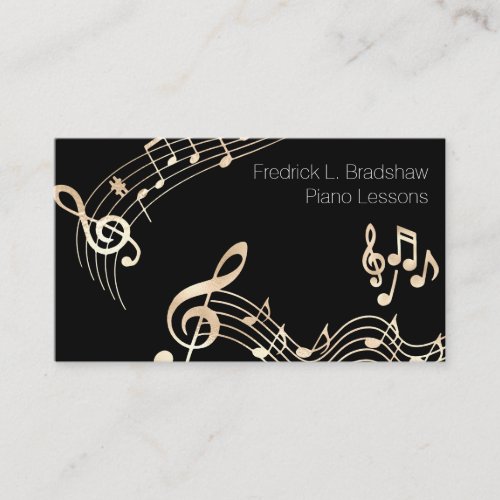 Gold Music Notes on Black Business Card
