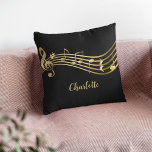 Gold Music Notes On Black Elegant Musician  Throw Pillow at Zazzle