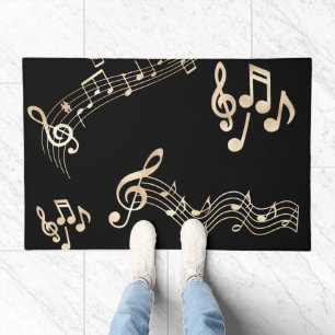 Gold Music Notes on Black Medium Doormat