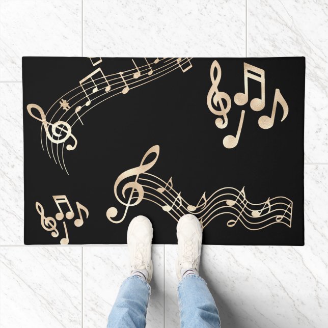 Gold Music Notes on Black Medium Doormat (Indoor)