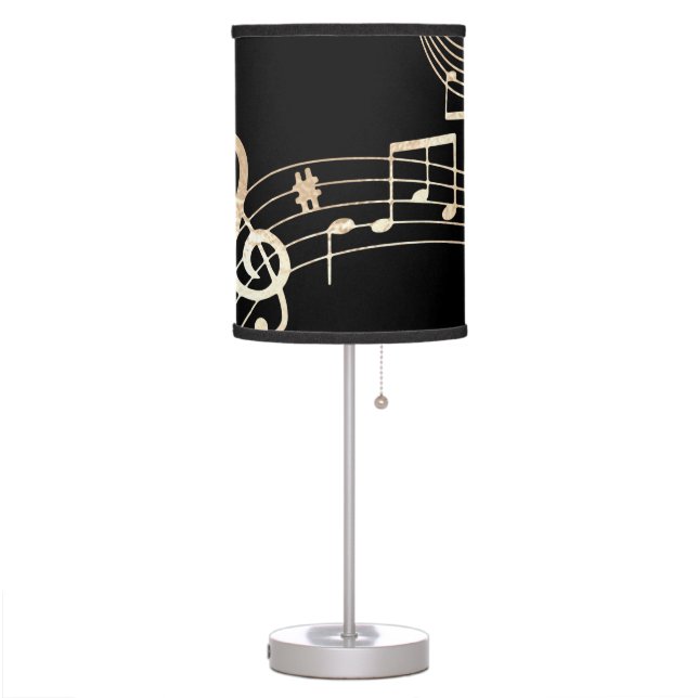 Gold Music Notes on Black Medium Table Lamp (Left)