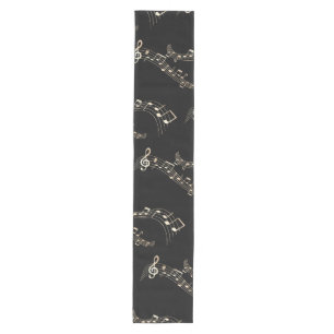 Gold Music Notes on Black Medium Table Runner