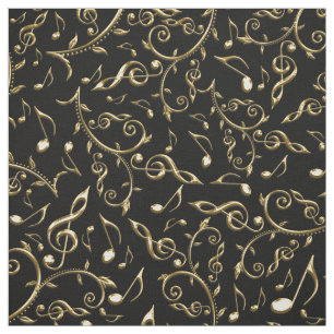 Gold Music Notes On Black or Any Color Fabric