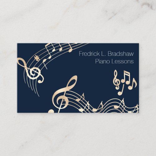 Gold Music Notes on Navy Blue Business Card
