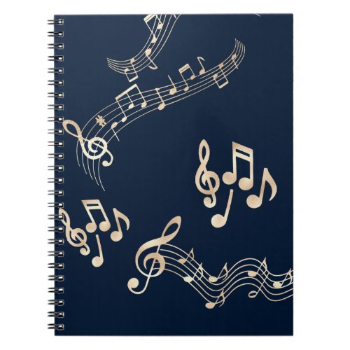Gold Music Notes on Navy Blue Medium Notebook