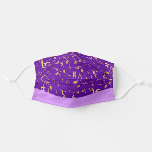 GOLD Music Notes on Purple Adult Cloth Face Mask