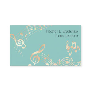 Gold Music Notes on Teal Business Card