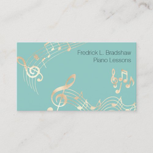 Gold Music Notes on Teal Business Card