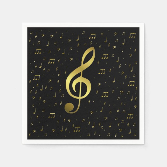 gold music notes paper napkins (Front)