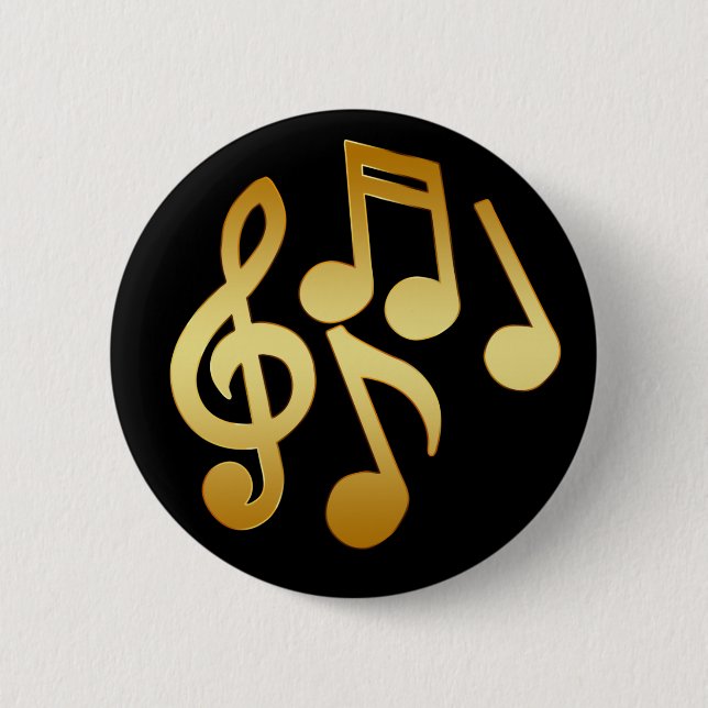 GOLD MUSIC NOTES PINBACK BUTTON (Front)