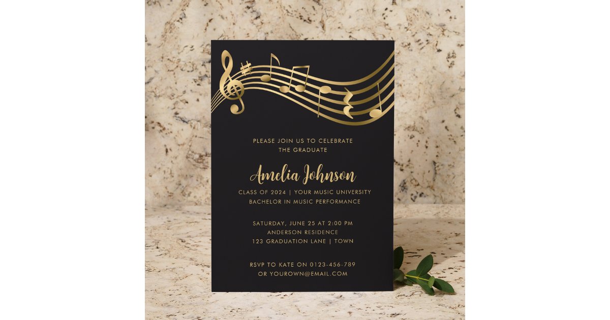 Gold Music Notes Script Graduation Party Invitation | Zazzle
