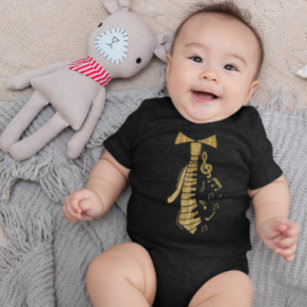 Gold Music Notes Tie Piano Keyboard Funny Baby Bodysuit