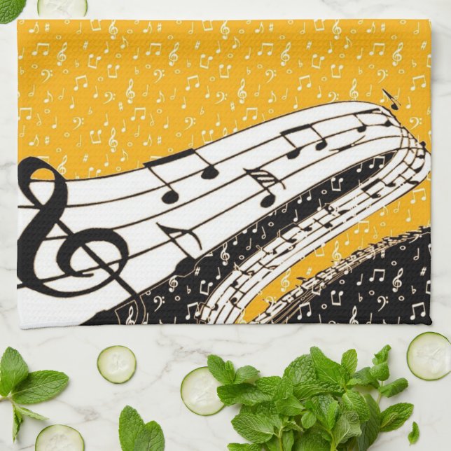 Gold music theme kitchen towel (Folded)