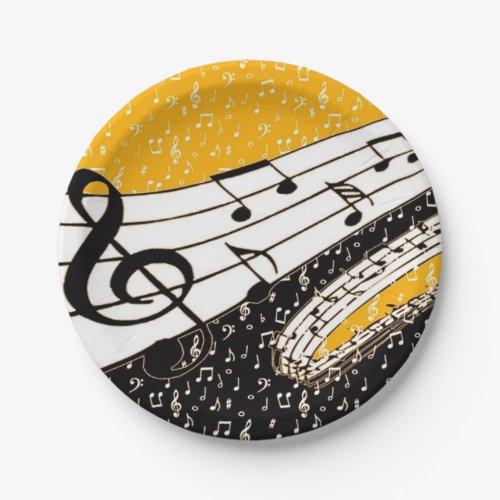 Gold music theme paper plates