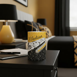 Gold music theme personalized pillar candle