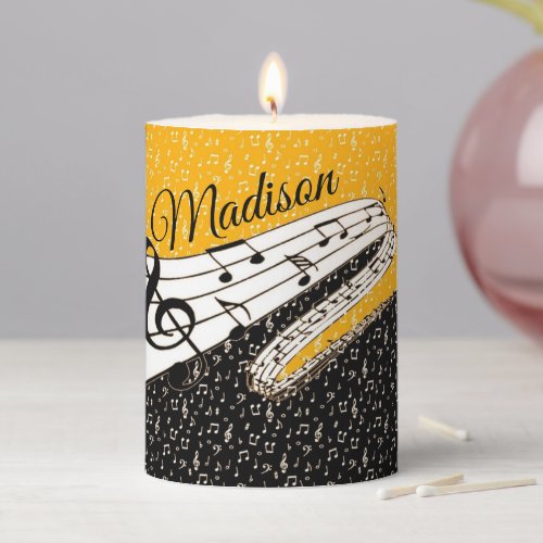 Gold music theme personalized pillar candle