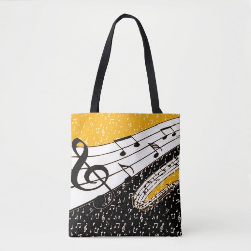 Gold music theme tote bag