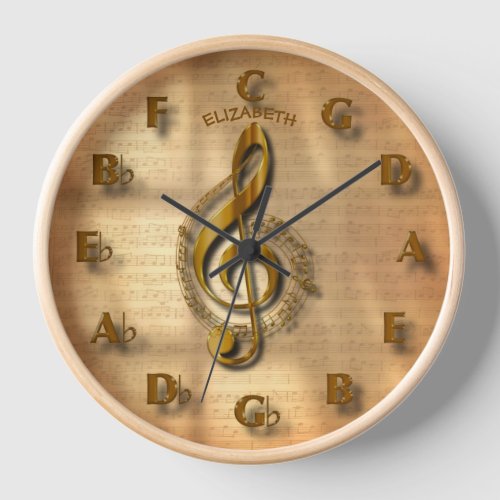 Gold Music Treble Clef Clock With Circle Of Fifths