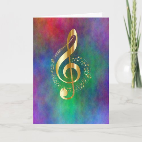 Gold Music Treble Clef on Colorful Rainbow Colors Card