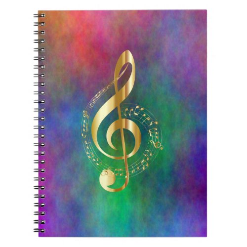 Gold Music Treble Clef on Colorful Rainbow Colors Notebook