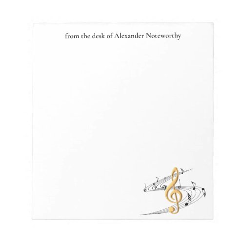 Gold Music Treble Clef Personalized Notepad
