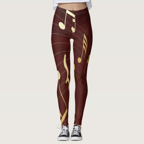 Gold Musical Notes Background Leggings