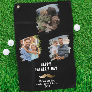 Gold Mustache Happy Father's Day 3 Photo Golf Towel