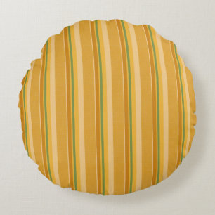 Gold Mustard Green Rust Stripe Round Pillow