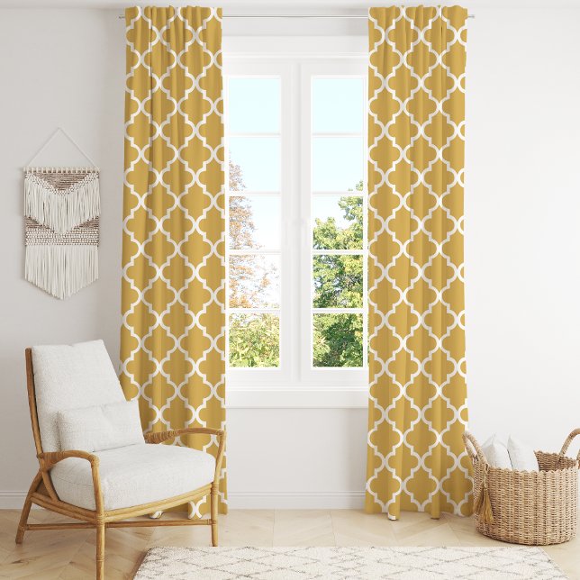 Gold Mustard Moroccan Quatrefoil Trellis Blackout Curtains (Creator Uploaded)