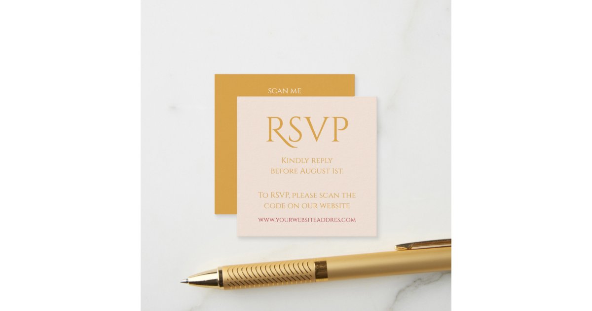 Gold mustard QR code typography RSVP Enclosure Card | Zazzle