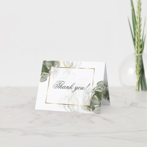 Gold Muted Sage Green Ink Thank You Card