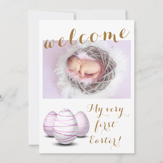 Gold My First Easter Welcome Photo Baby Birth Announcement (Front)