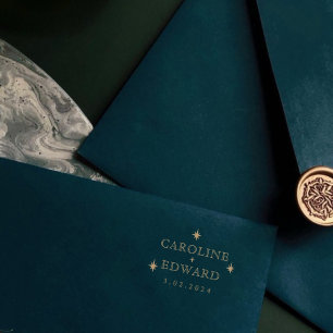 Gold Mystical Stars Name Wedding Rubber Stamp