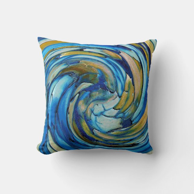 Gold N Blue Abstract Art Throw Pillow (Front)