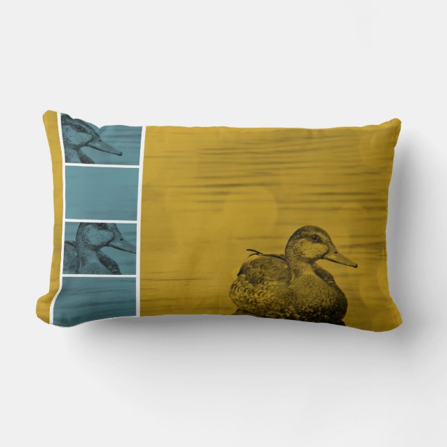 Gold N Blue Duck Art Throw Pillow (Front)