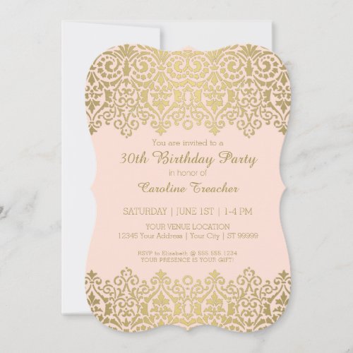 Gold n Blush Vintage Lace Elegant 30th Birthday Invitation