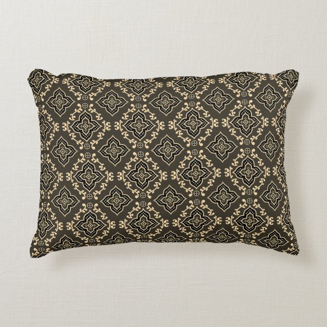 Gold n Brown Geometric Pattern / Indian Print  Accent Pillow (Front)
