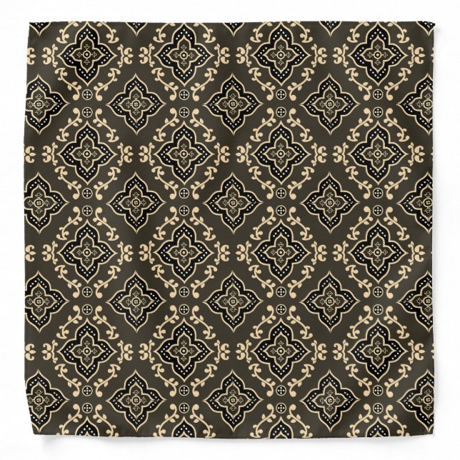 Gold n Brown Geometric Pattern / Indian Print  Bandana (Front)