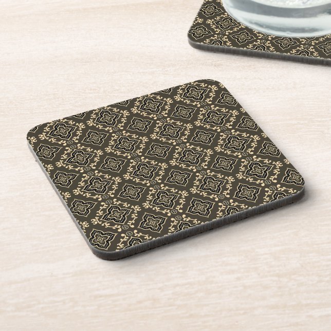 Gold n Brown Geometric Pattern / Indian Print  Beverage Coaster (Left Side)