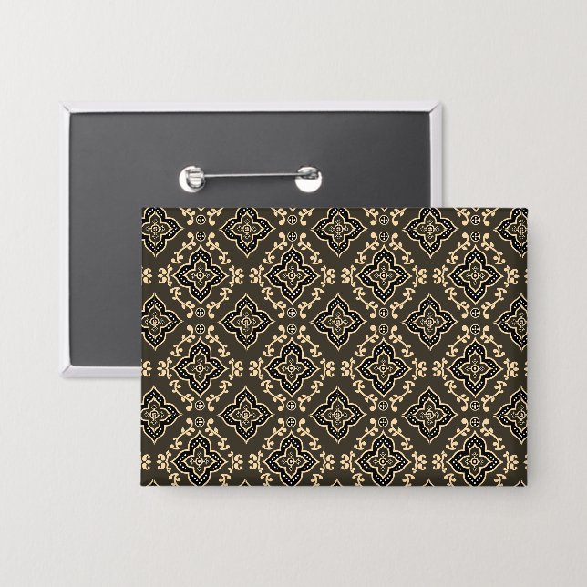 Gold n Brown Geometric Pattern / Indian Print  Button (Front/Back)