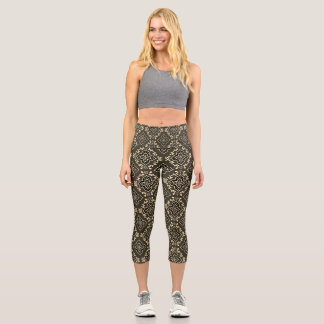 Gold n Brown Geometric Pattern / Indian Print Capri Leggings