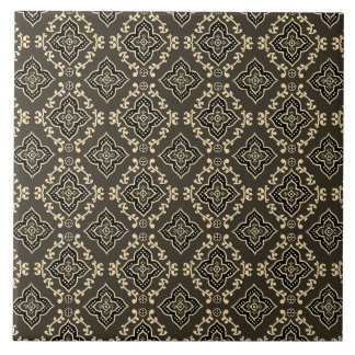 Gold n Brown Geometric Pattern / Indian Print Ceramic Tile