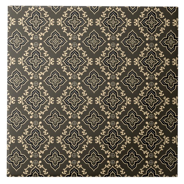 Gold n Brown Geometric Pattern / Indian Print  Ceramic Tile (Front)