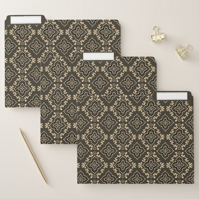Gold n Brown Geometric Pattern / Indian Print  File Folder (Set)