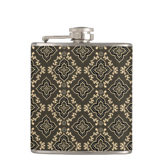 Gold n Brown Geometric Pattern / Indian Print Flask