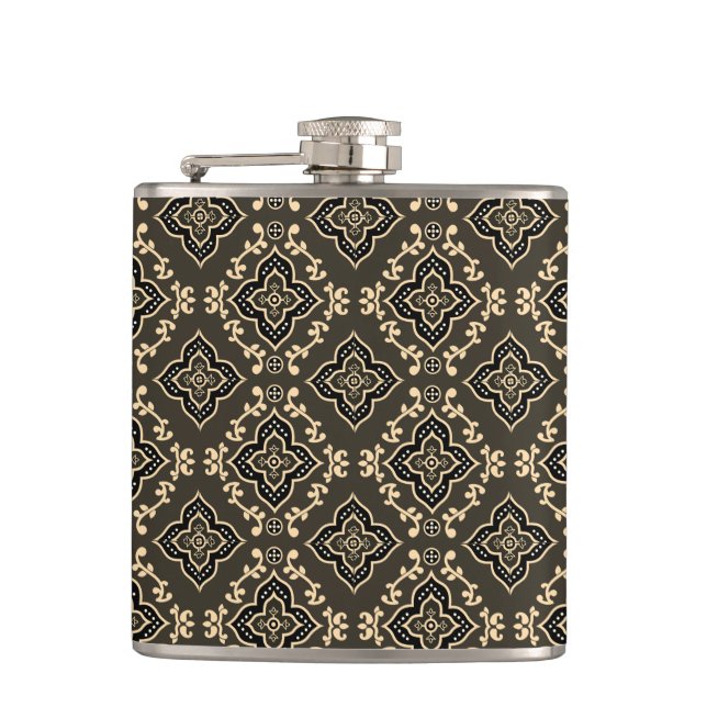 Gold n Brown Geometric Pattern / Indian Print  Flask (Front)