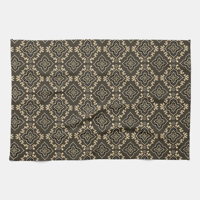 Gold n Brown Geometric Pattern / Indian Print  Kitchen Towel (Horizontal)