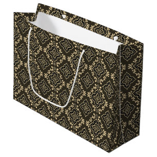 Gold n Brown Geometric Pattern / Indian Print  Large Gift Bag