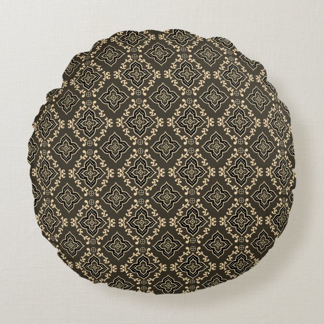Gold n Brown Geometric Pattern / Indian Print  Round Pillow (Front)